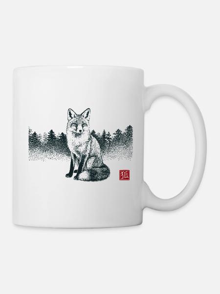 Kitsune Fuchs mit Hanko Stempel - Tasse - Weiß