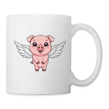 Süßes Schwein Cartoon Engel mit Flügeln Bauernhof  - Tasse - Weiß - Rechts