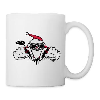 Weihnachtsmann auf Motorrad mit Geschenken - Tasse - Weiß - Rechts