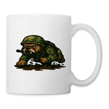Bulldog Soldier Crawling Tactical Cartoon Design - Mug - white - Right