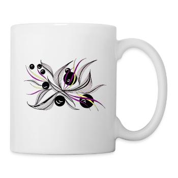 Schwarzweiß Blütenstrahl Muster - Tasse - Weiß - Rechts