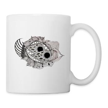 Schwarzweiß Mandala Fisch Muster - Tasse - Weiß - Rechts