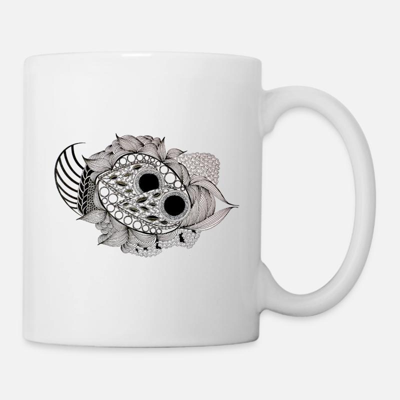 Black and White Mandala Fish Pattern - Mug - white
