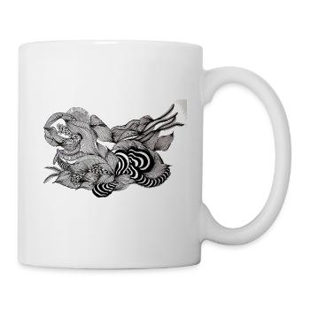 Schwarzweiß Fluss Blütenmuster - Tasse - Weiß - Rechts