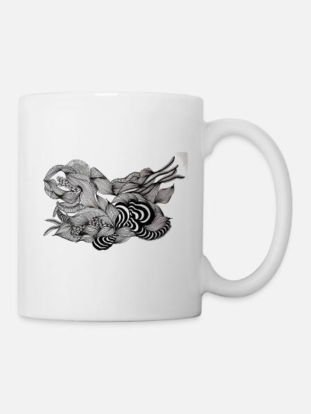 Schwarzweiß Fluss Blütenmuster - Tasse - Weiß