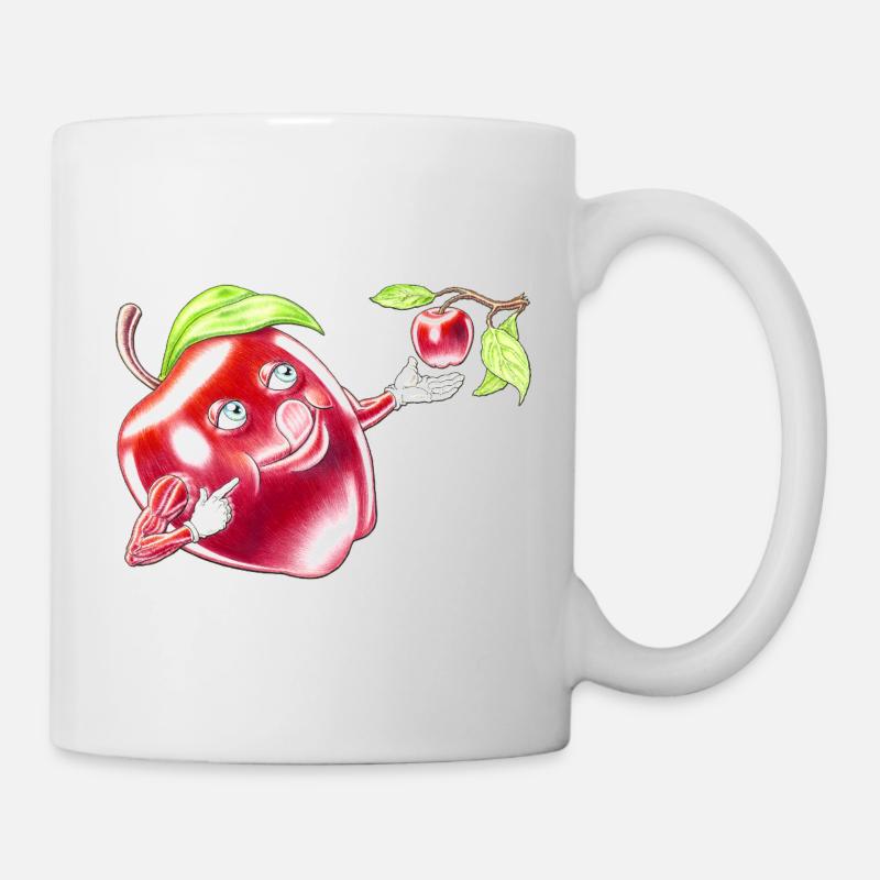 Funny Eat A Red Apple Fruit Cartoon Character - Mug - white