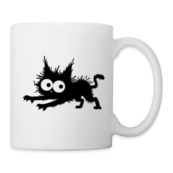 Gestresste schwarze Katze - Stress, Angst, Schreck - Tasse - Weiß - Rechts
