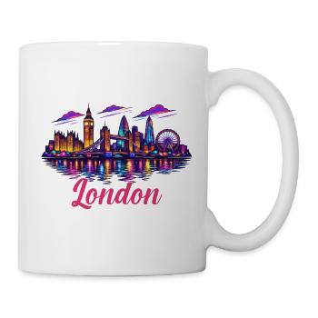 Neon London Skyline - Tasse - Weiß - Rechts