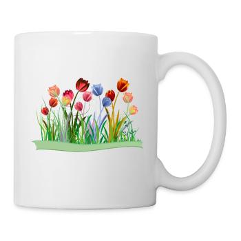 Imaginative colorful tulips on spring meadow - Mug - white - Right