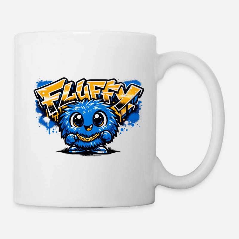 Fluffy Graffiti Blaues Maskottchen - Tasse - Weiß