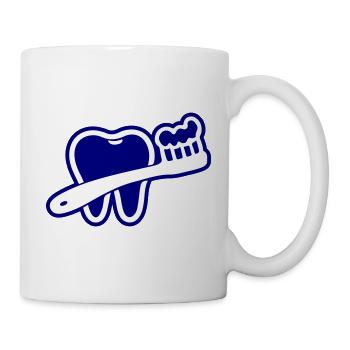 Zahn mit Zahnbürste Symbol Blau - Tasse - Weiß - Rechts