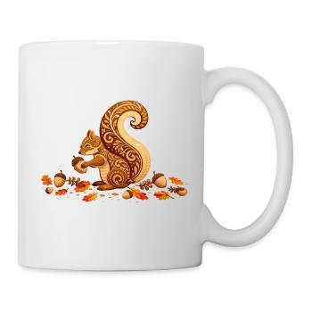 Stilisiertes Eichhörnchen mit Eichel im Herbst - Tasse - Weiß - Rechts
