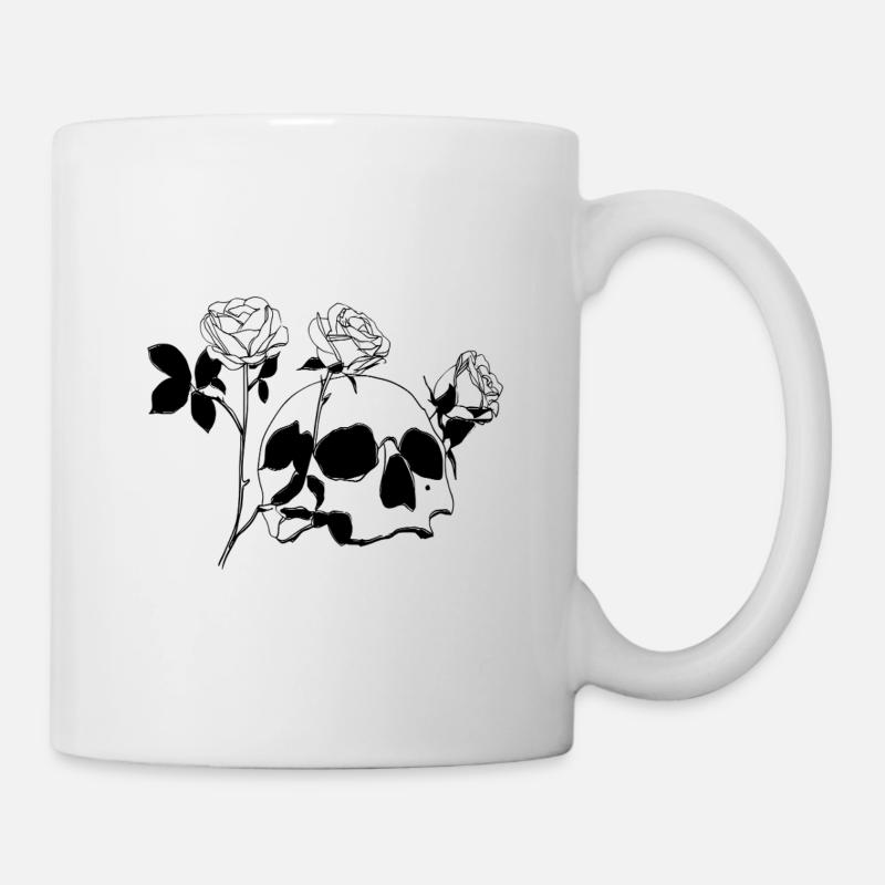 Crâne et os croisés avec des roses - Mug blanc - blanc