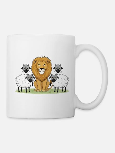 Löwe in der Mitte und wollige Gefährten - Tasse - Weiß