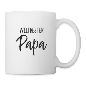 Weltbester Papa – Herzvolles Weltkugel-Design - Tasse - Weiß - Rechts
