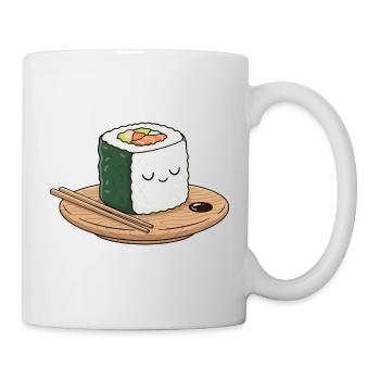 Kawaii Sushi auf Holzplatte mit Stäbchen - Tasse - Weiß - Rechts