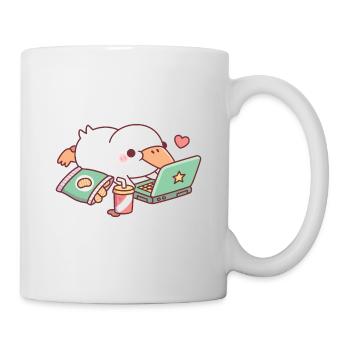 Cute Duck Chilling With Laptop And Potato Chips - Mug - white - Right