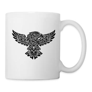 Tribal Adler – Kraftvolles Schwarz-Weiß-Design - Tasse - Weiß - Rechts