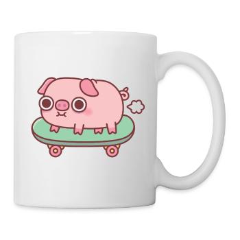 Süßes furzendes Schwein auf Skateboard Lustig - Tasse - Weiß - Rechts