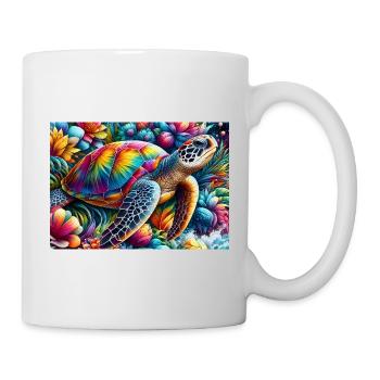 Tortue tropicale arcenciel sur fleurs - Mug blanc - blanc - Droite