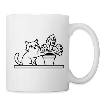 Katze Pflanze Monstera Outline - Tasse - Weiß - Rechts