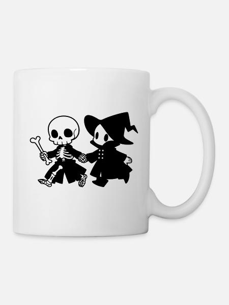 Cute Halloween Couple Skeleton and Witch - Mug - white