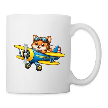 Fuchs Pilot Doppeldecker Flugzeug Cartoon   - Tasse - Weiß - Rechts