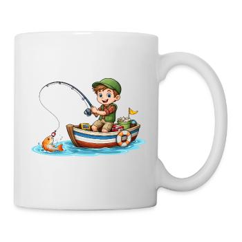 Kids Angler Shirt Boy Fishing Boat Fish - Mug - white - Right