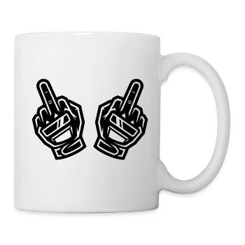 Zwei Mittelfinger Handschuhe Schwarz Symbol - Tasse - Weiß - Rechts