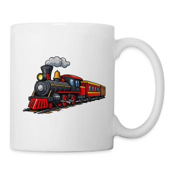 Klassische Dampflok auf Gleisen - Tasse - Weiß - Rechts