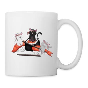 Kawaii-Katzen, die Sushi essen – Niedlicher japanischer Anime - Tasse - Weiß - Rechts