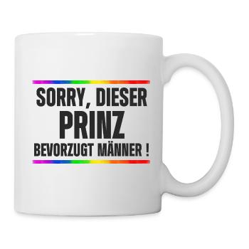 Prinz liebt Männer – Gay Pride, CSD Design Spruch - Tasse - Weiß - Rechts