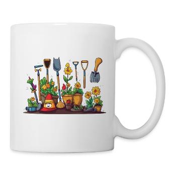 Un divertissement de jardinage avec des outils floraux - Mug blanc - blanc - Droite