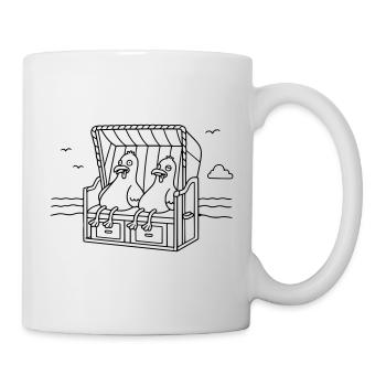 Witzige Möwen Strandkorb - Tasse - Weiß - Rechts