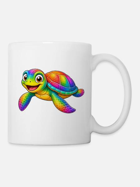 Bunte Schildkröte Cartoon lustiges Tier - Tasse - Weiß