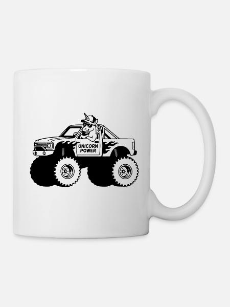 Einhorn im Monstertruck - Tasse - Weiß