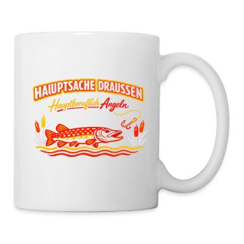 Hauptsache Draußen Angeln Fischdesign - Tasse - Weiß - Rechts