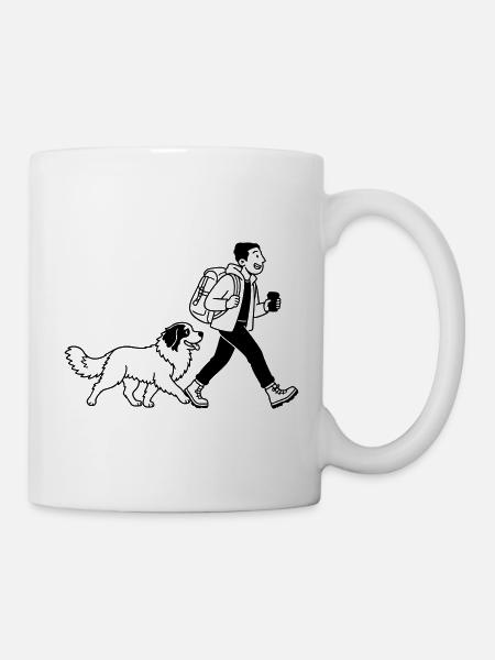 Wanderer with Dog – Outdoor Design, Line Art - Mug - white