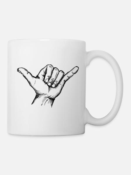 Shaka Surfgruß Handzeichen – Illustration - Tasse - Weiß