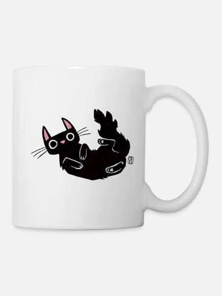 Schwarze Katze mit Kreidelinien - Tasse - Weiß