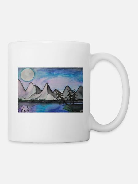 Moonlit night at the quiet lake - Mug - white