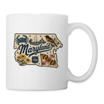 Maryland Vintage Staatsflagge & Krabbenaufkleber - Tasse - Weiß - Rechts
