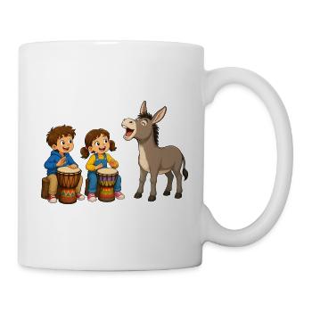 Kinder Trommeln mit Esel Fröhliches Musikmotiv - Tasse - Weiß - Rechts