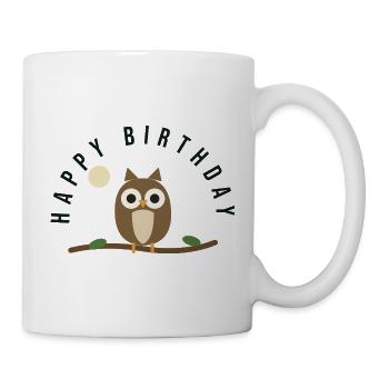 HIBOU. CHOUETTE. JOYEUX ANNIVERSAIRE - Mug blanc - blanc - Droite