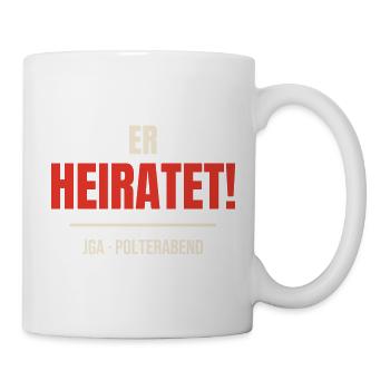 Er heiratet JGA Junggesellenabschied Polterabend - Tasse - Weiß - Rechts