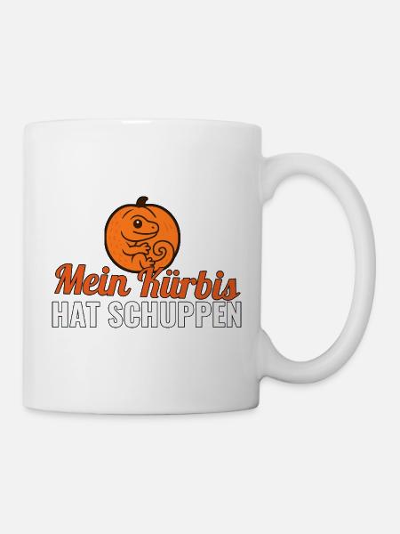 Mein Kürbis hat Schuppen – Gecko Halloween Shirt - Tasse - Weiß