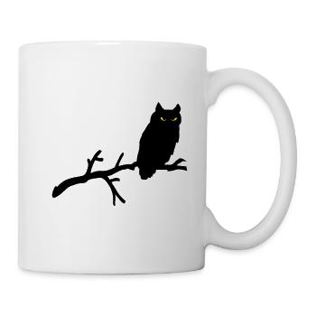 Grimme Eule Silhouette mit gelben Augen auf Ast - Tasse - Weiß - Rechts