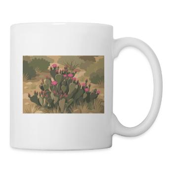 Blühender Feigenkaktus in Wüstenlandschaft  - Tasse - Weiß - Rechts