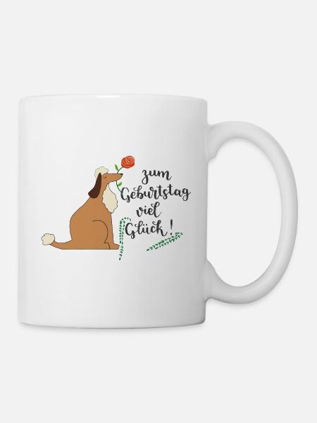 Hund mit Rose Geburtstag Viel Glück - Tasse - Weiß