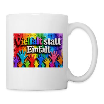 Vielfalt statt Einfalt bunte Handabdrücke - Tasse - Weiß - Rechts